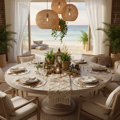 Embroidered Starfish placemat in Ivory & Blue, Set of 4