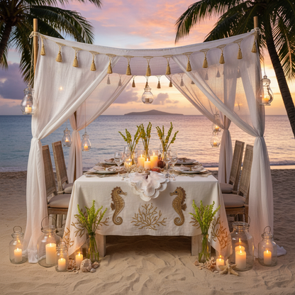 Seahorses Beaded Placemat , Set of 2