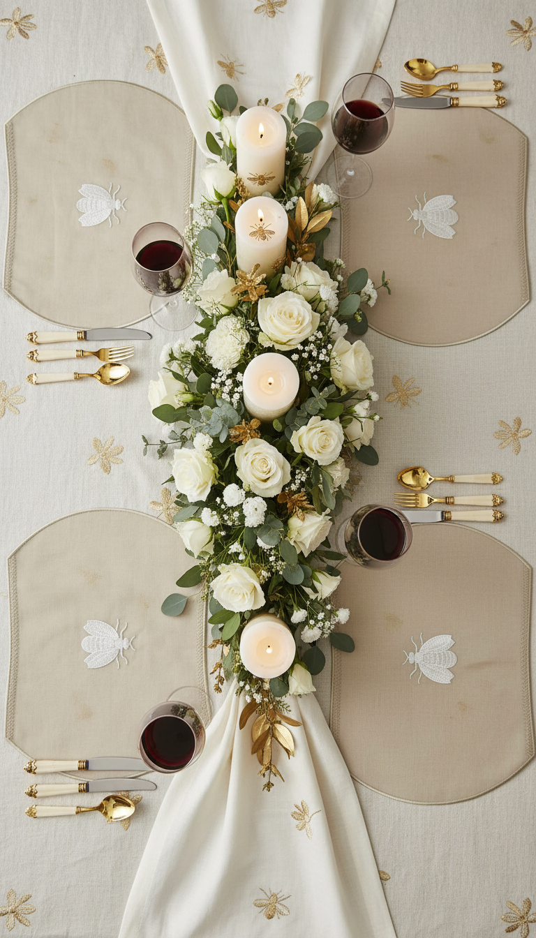 Embroidered Honey Bee placemat in Dark Ivory, Set of 4