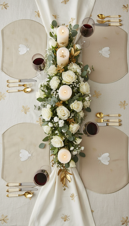 Embroidered Honey Bee placemat in Dark Ivory, Set of 4