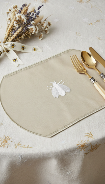 Embroidered Honey Bee placemat in Dark Ivory, Set of 4