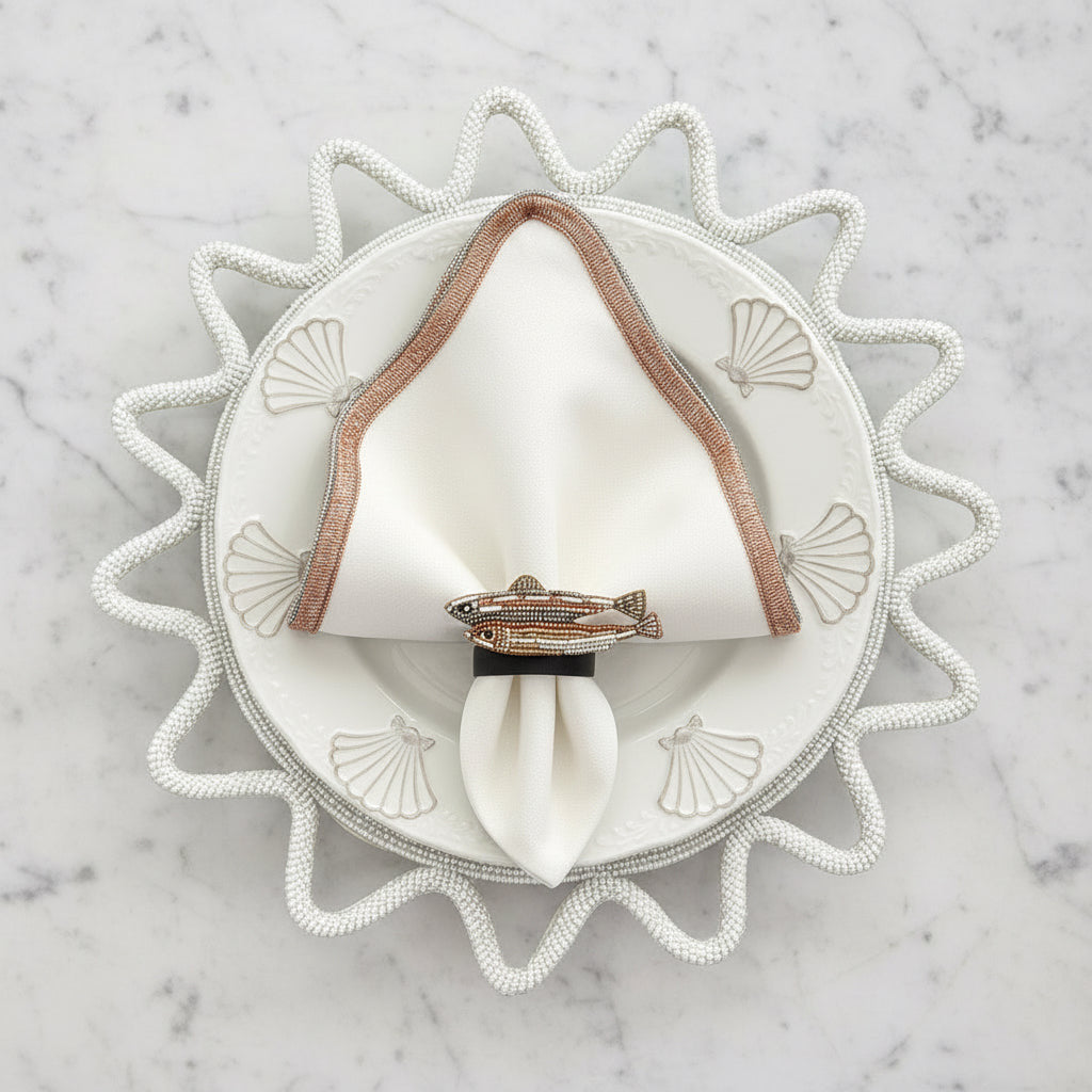 The Ocean Beaded placemat in White, Set of 2