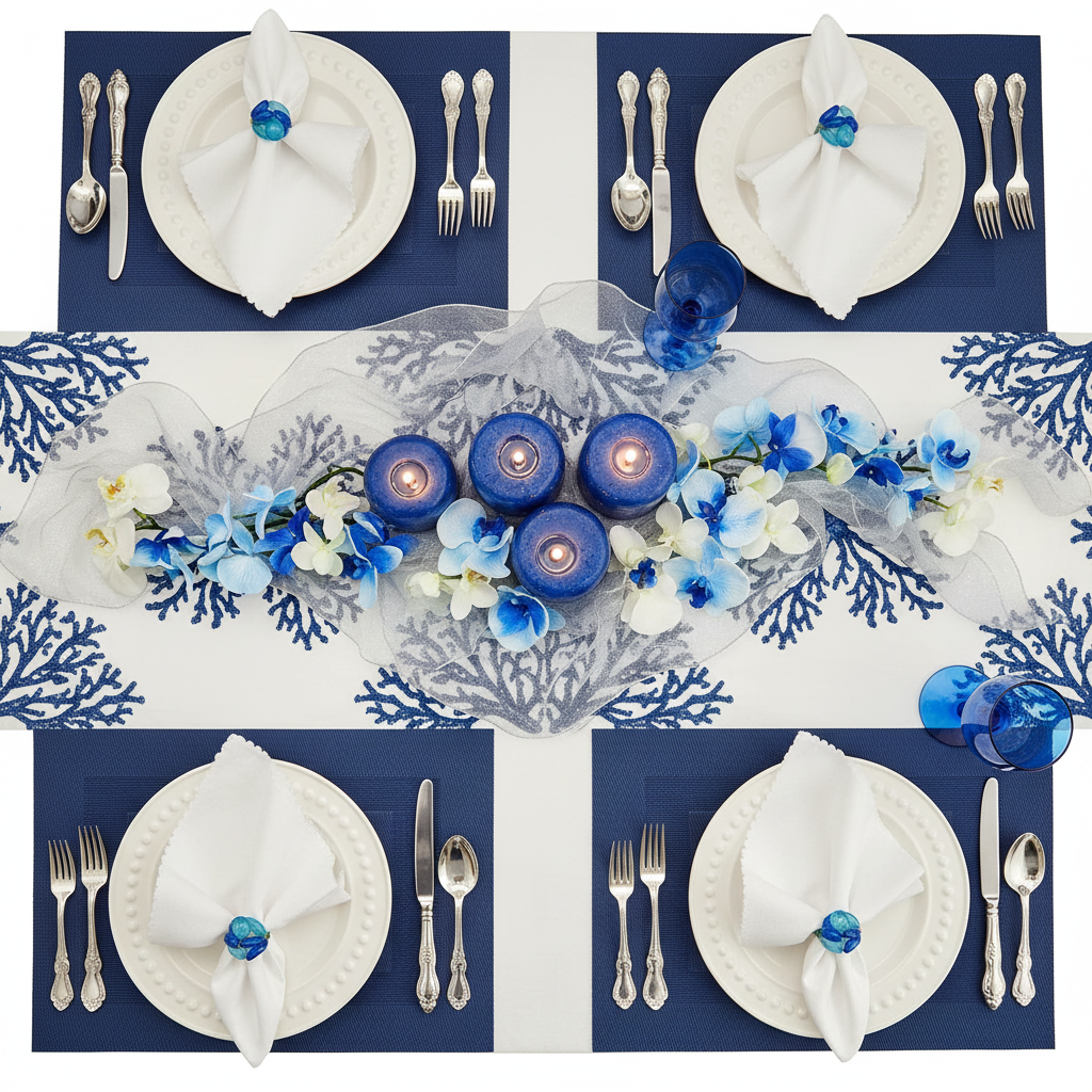 Dark Blue Border pattern Rectangle Placemat, Set of 4