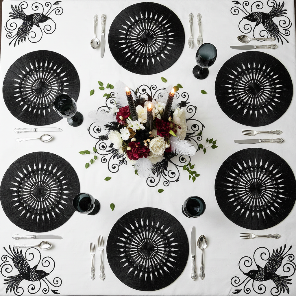 Wish Round Placemat in Black, Set of 4