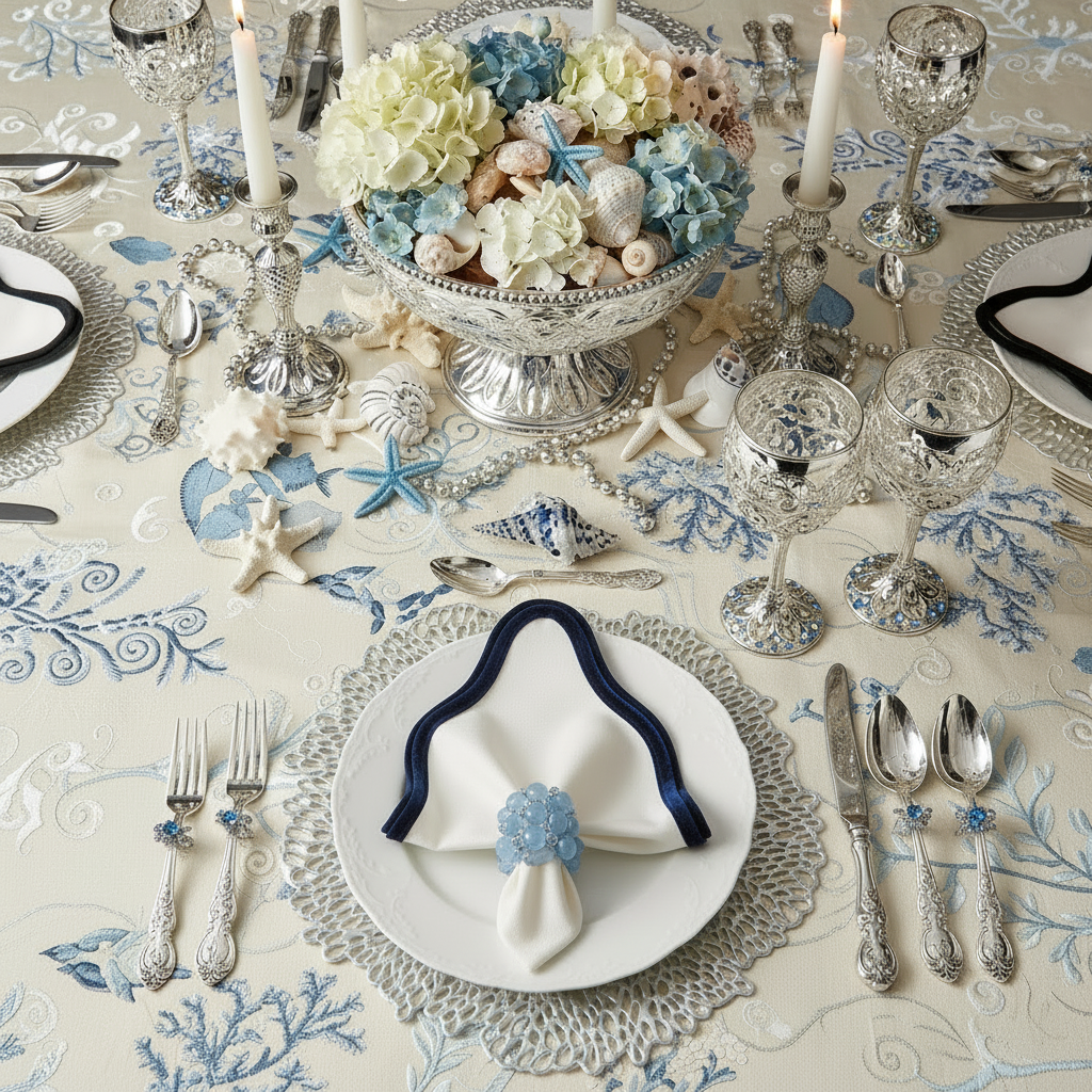 Flower Power Round Placemat in Silver, Set of 4