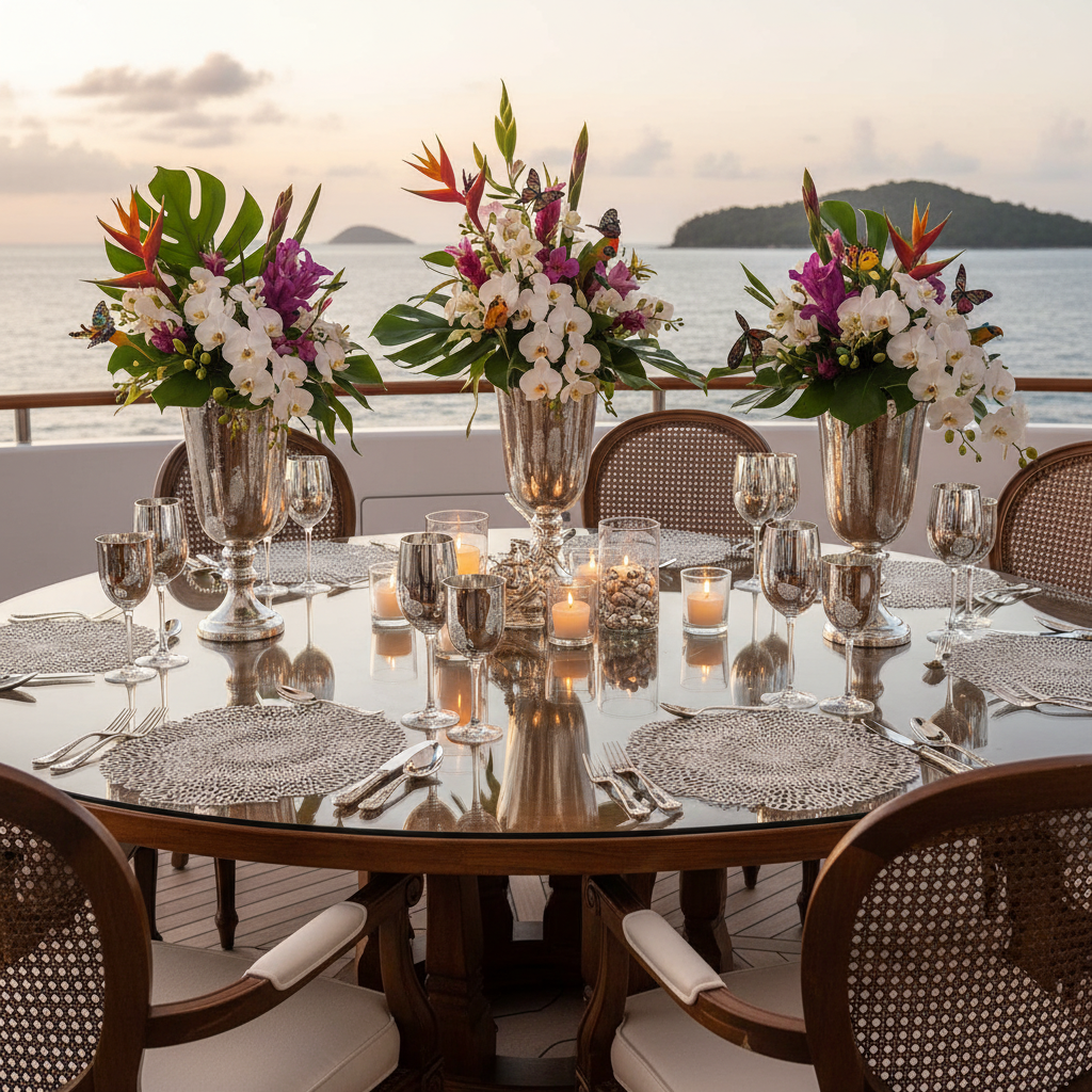 Flower Power Round Placemat in Silver, Set of 4