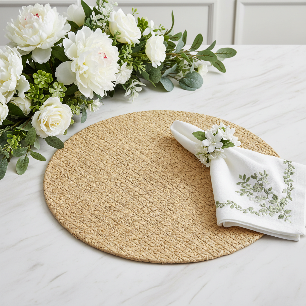 Wheat Round Placemat in Natural, Set of 4