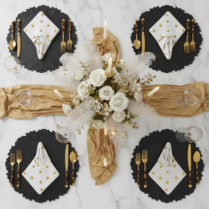 Black Embossed Faux Leather Round Placemat, Set of 4