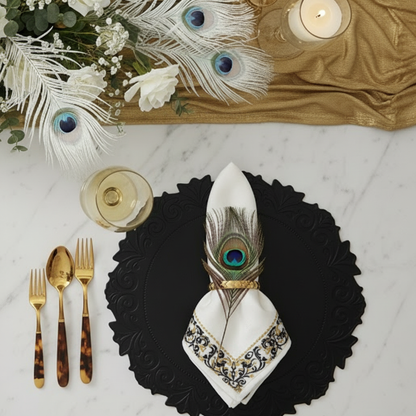 Black Embossed Faux Leather Round Placemat, Set of 4