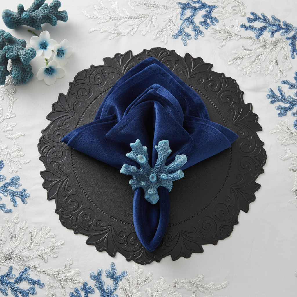 Black Embossed Faux Leather Round Placemat, Set of 4