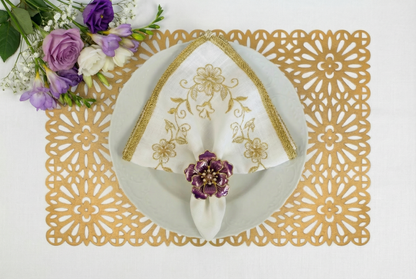 Flower Tile Rectangle Placemat in Gold, Set of 4