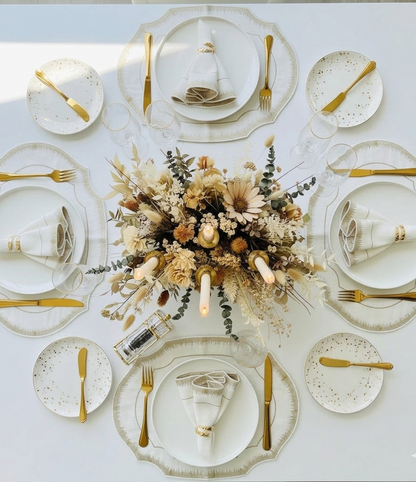 Embroidered Gold Dust placemat in Ivory & Gold, Set of 4