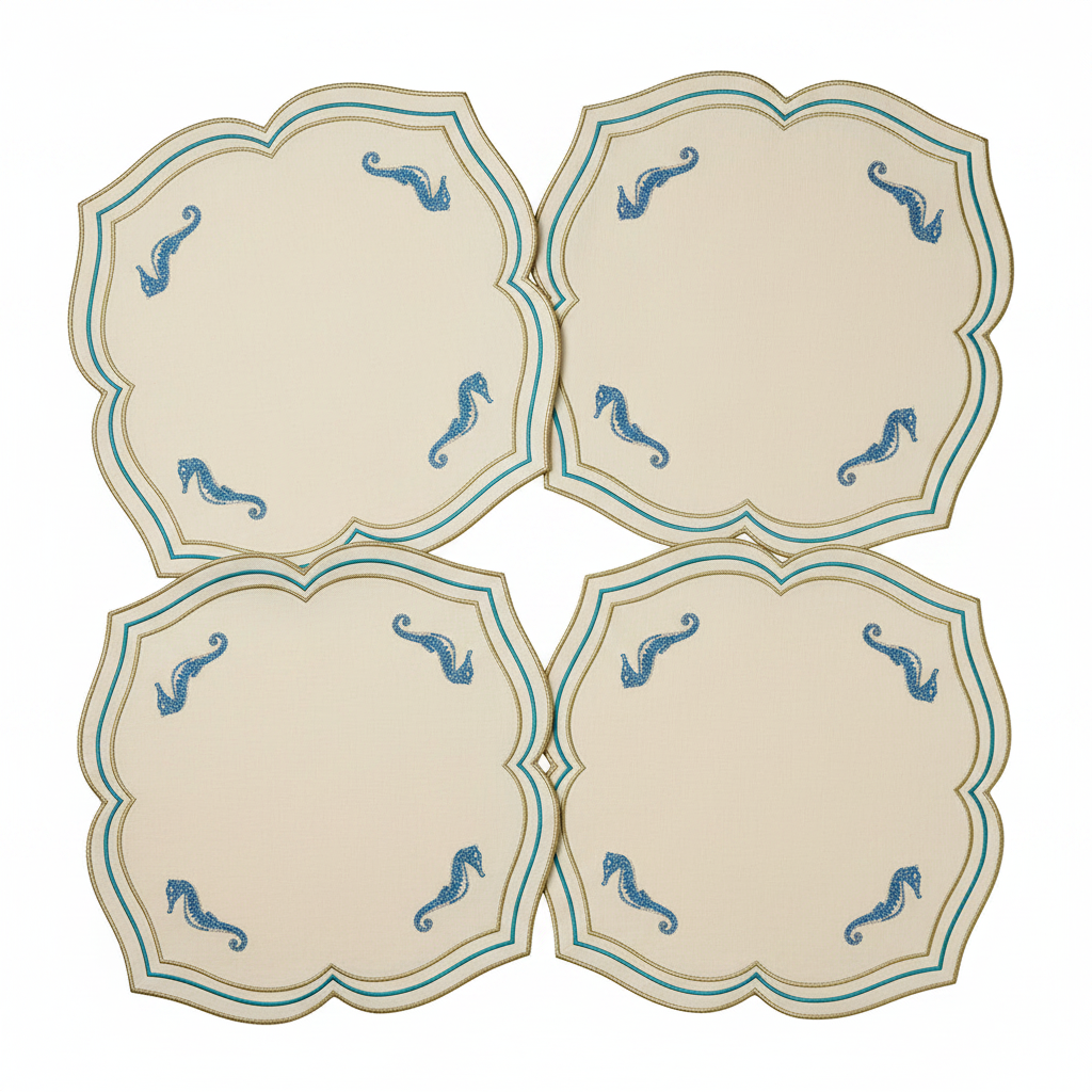Sample Embroidered Seahorse placemat x 4