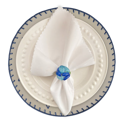 Samples Embroidered Starfish placemat in Ivory & Blue x 4