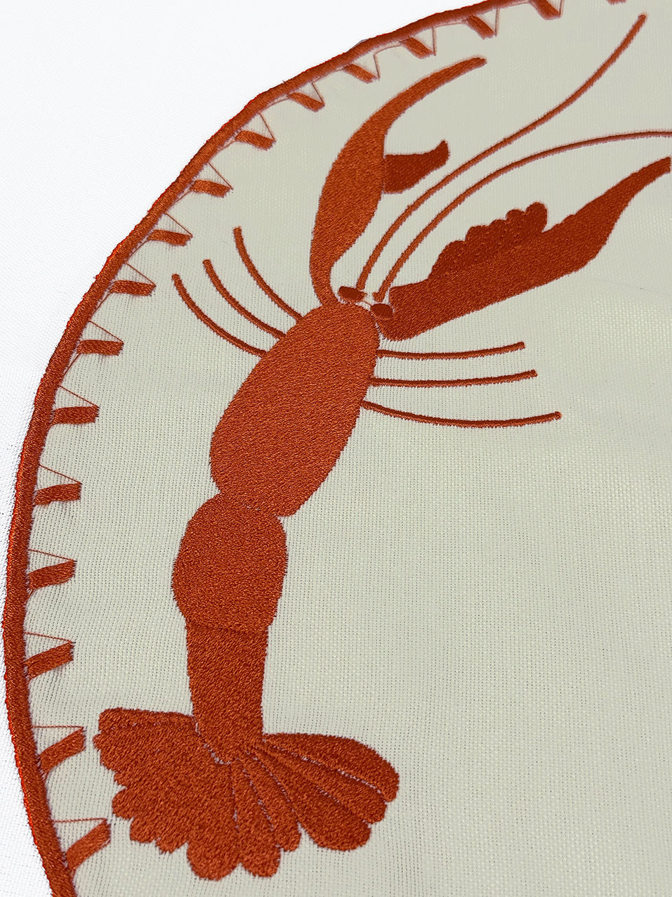 Samples Embroidered Lobster placemat in Ivory & Terracotta Red x 3