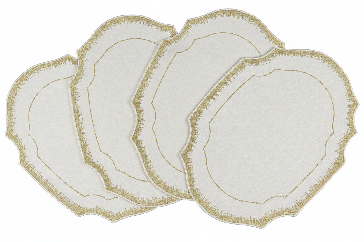 Samples Embroidered Gold Dust placemat in Ivory & Gold x 4