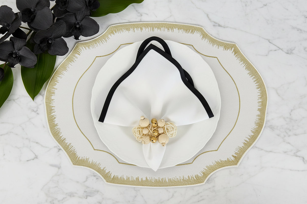 Samples Embroidered Gold Dust placemat in Ivory & Gold x 4