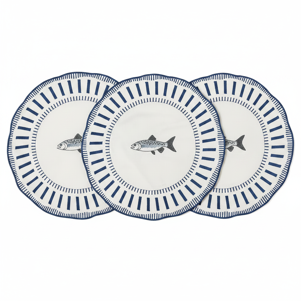 Samples Embroidered Striper placemat in Navy Blue x 3