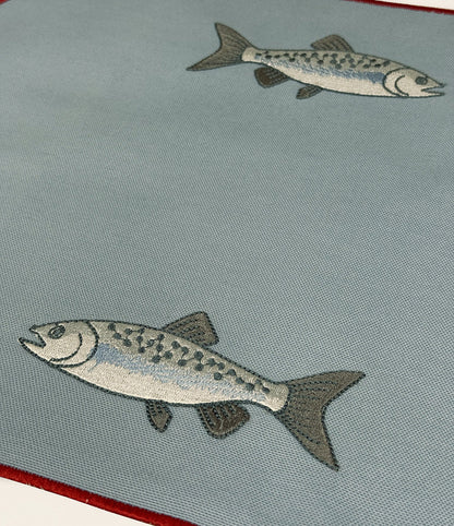 Samples Embroidered Mackerel placemat in Denim Blue x 4
