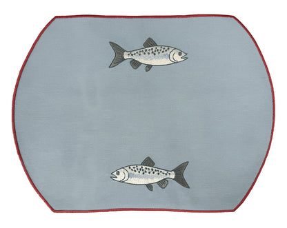 Samples Embroidered Mackerel placemat in Denim Blue x 4