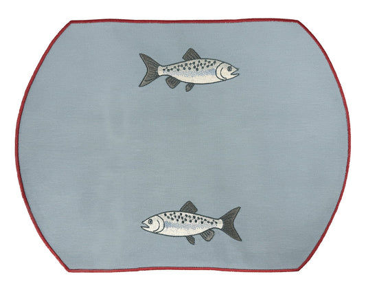 Samples Embroidered Mackerel placemat in Denim Blue x 4