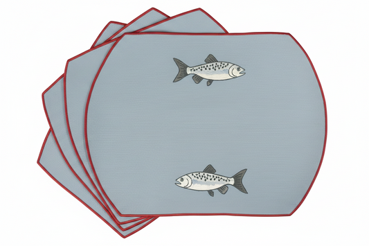 Samples Embroidered Mackerel placemat in Denim Blue x 4