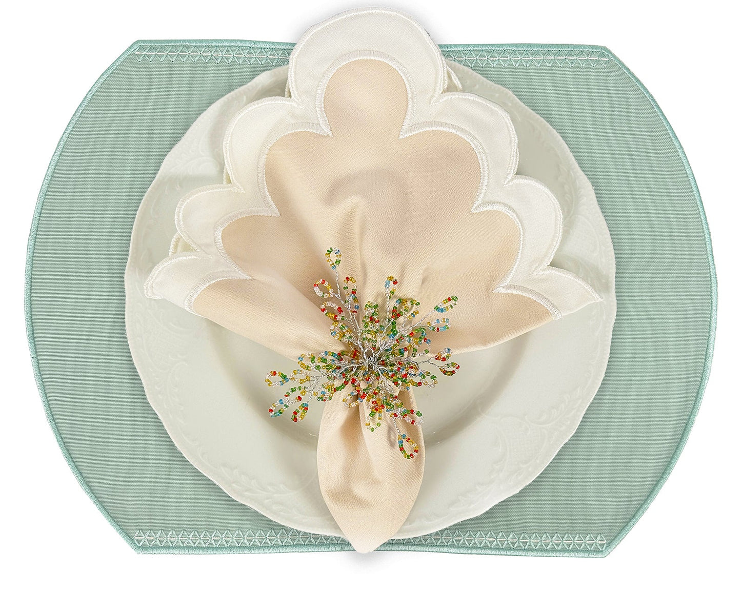 Samples Embroidered Honey Bee placemat in Duck Egg Blue x 4