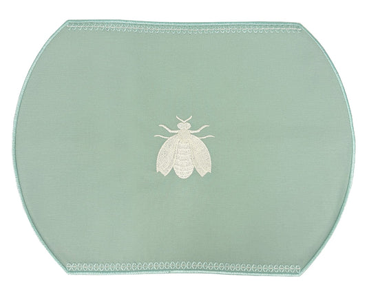 Samples Embroidered Honey Bee placemat in Duck Egg Blue x 4