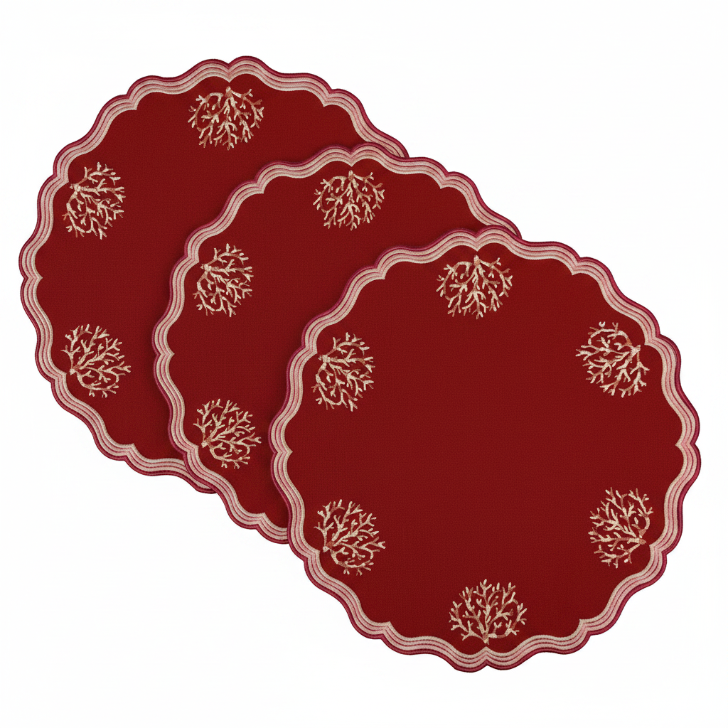 Samples Embroidered Coral placemat x 3