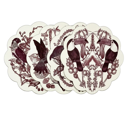 Samples Vintage birds scalloped printed placemats. X 4