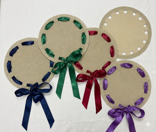 Bow Beaded placemat with Interchangeable Ribbons in Ivory, Set of 2