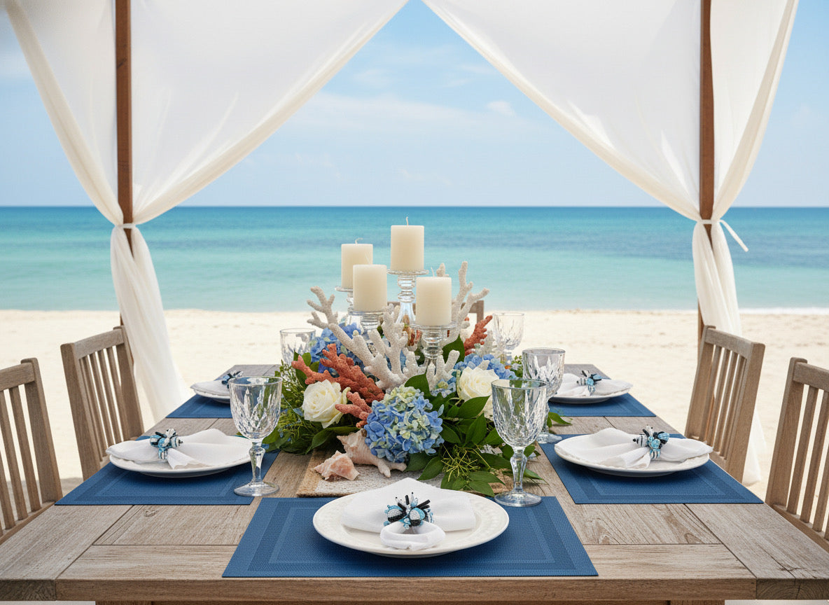 Velvet Feel Rectangle Woven Placemat in Cobalt Blue, Set of 4