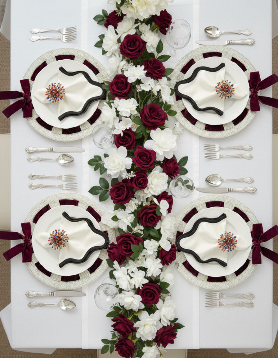 Bow Beaded placemat with Interchangeable Ribbons in Ivory , Set of 2