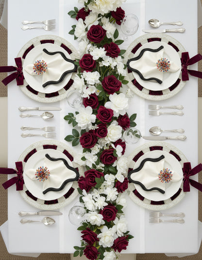 Bow Beaded placemat with Interchangeable Ribbons in Ivory , Set of 2