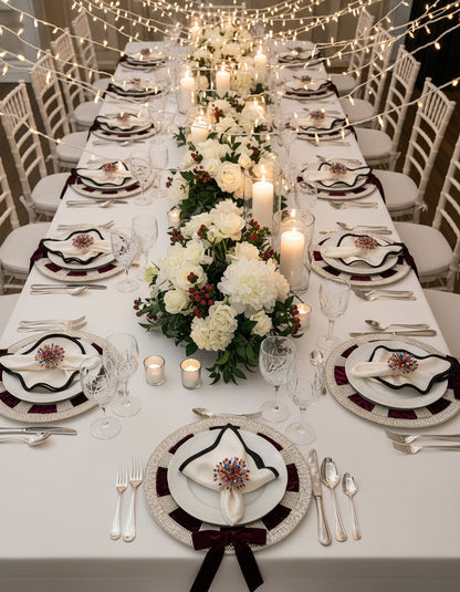 Bow Beaded placemat with Interchangeable Ribbons in Ivory , Set of 2