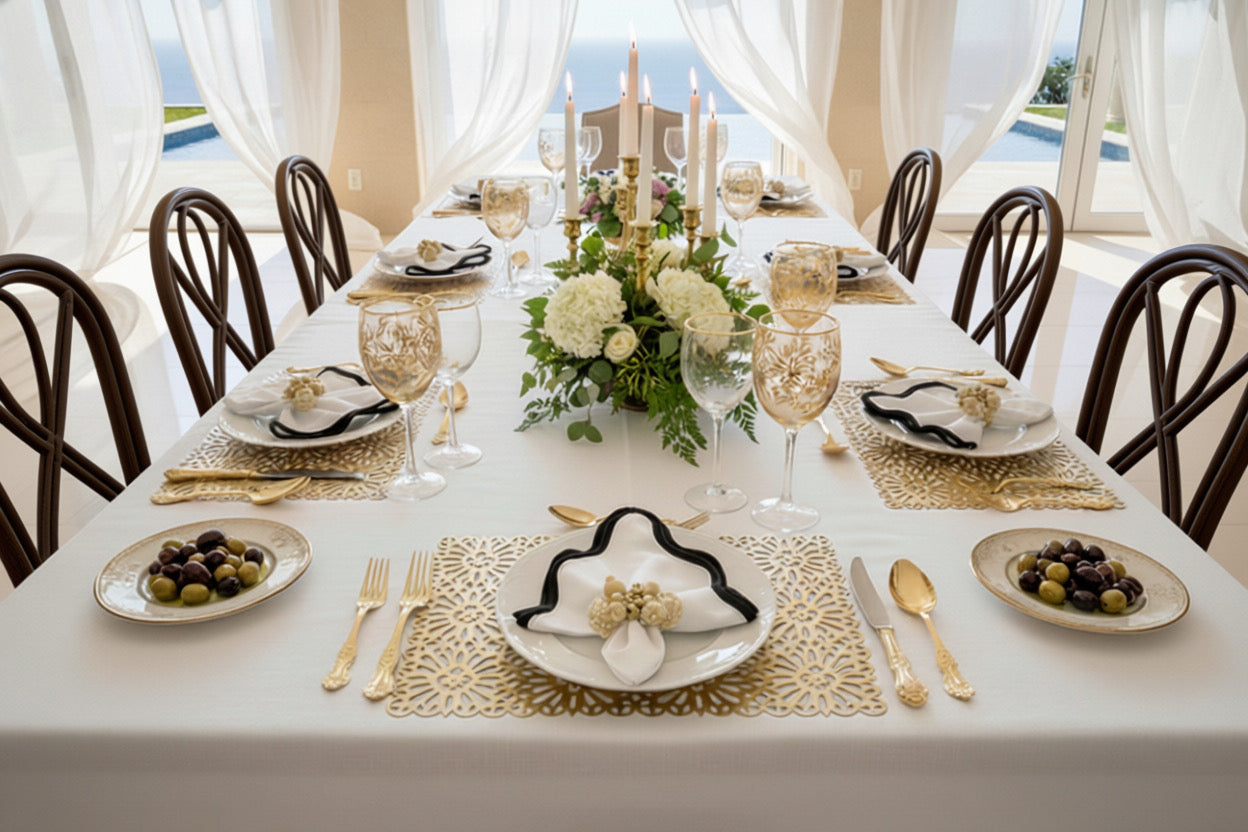 Flower Tile Rectangle Placemat in Gold, Set of 4