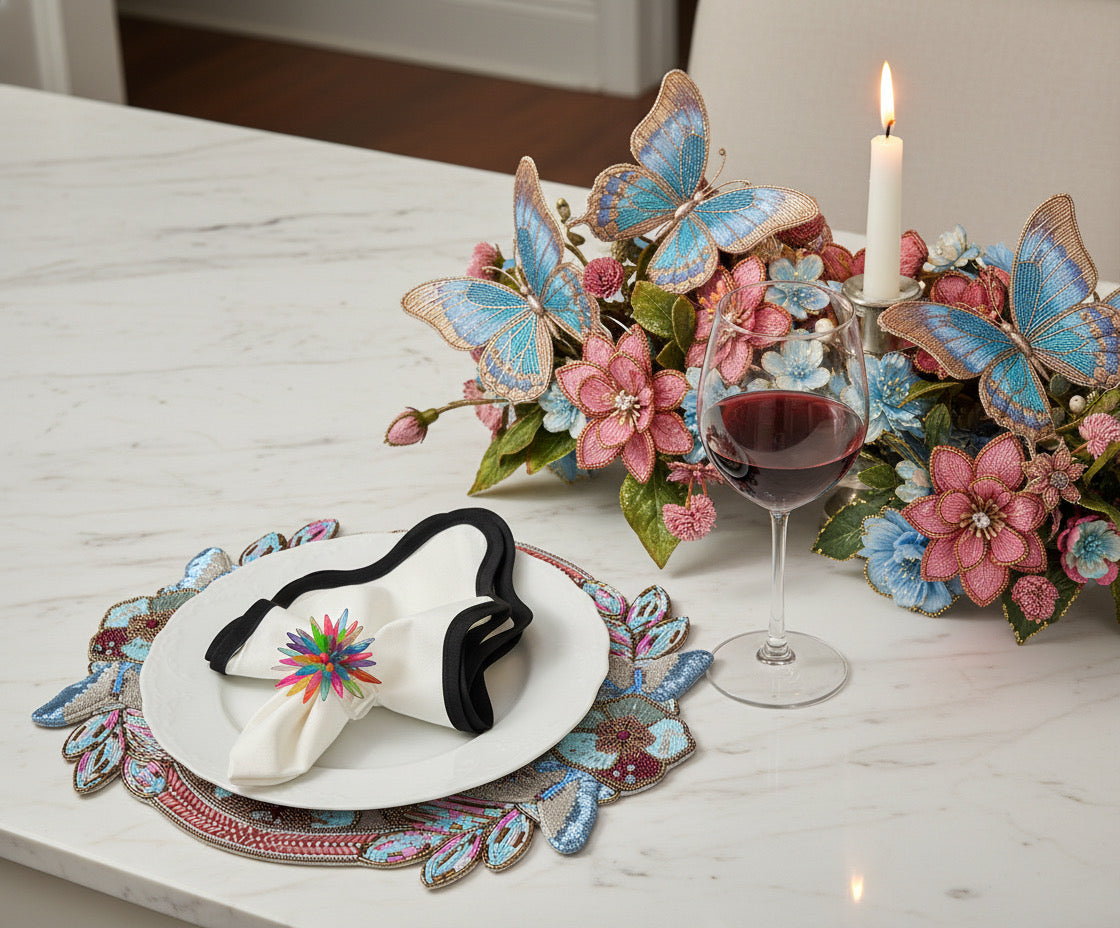 Butterfly Garden Beaded placemat, Set of 2