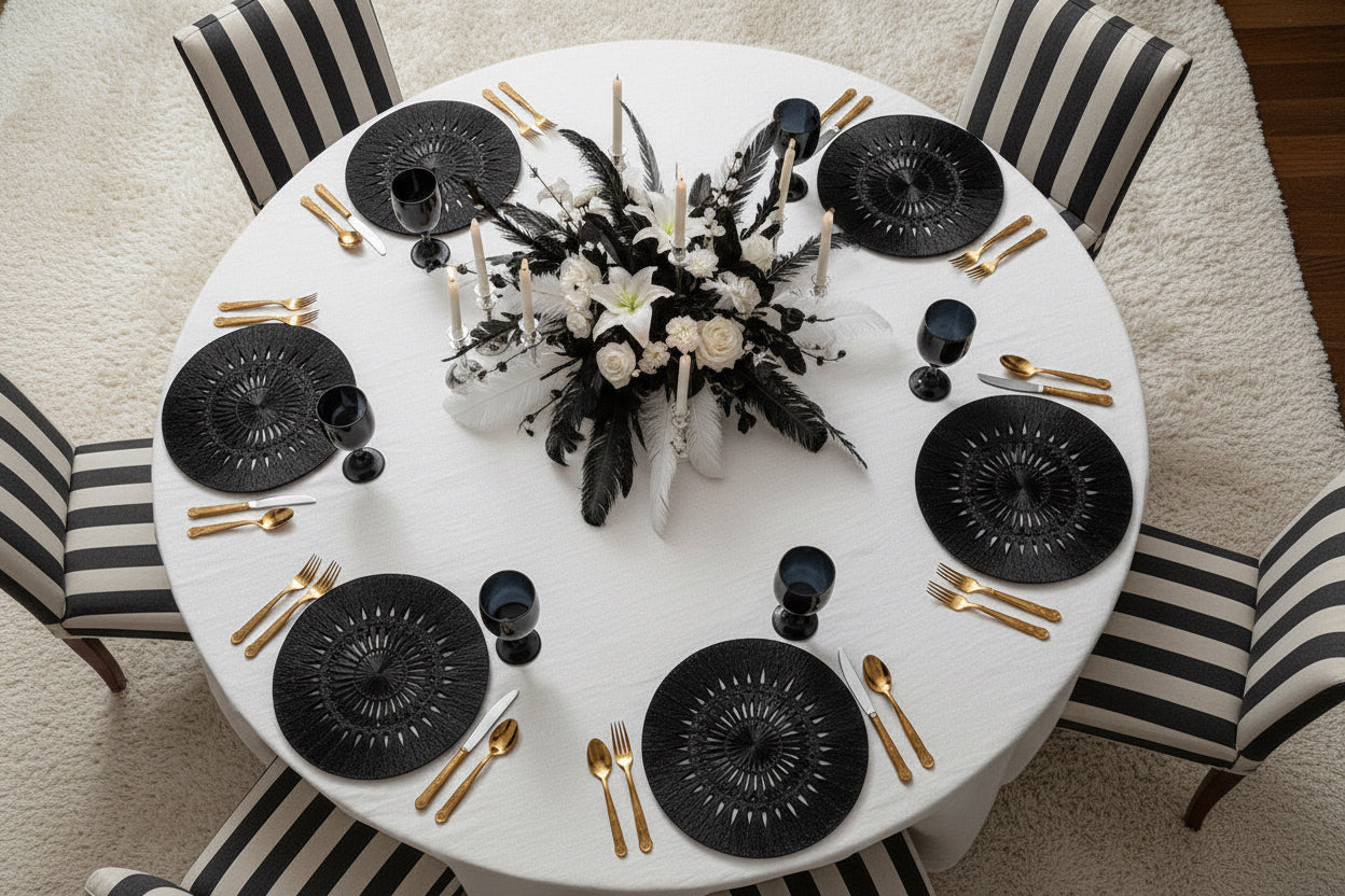 Wish Round Placemat in Black, Set of 4