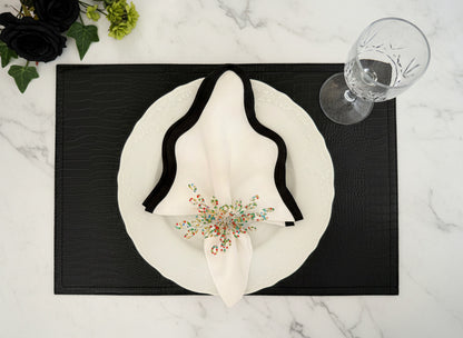 Crocodile Faux Leather Rectangle Placemat in Black, Set of 4