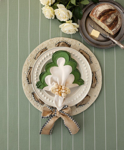 Bow Beaded placemat with Interchangeable Ribbons in Ivory, Set of 2