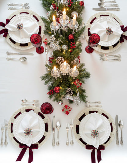 Bow Beaded placemat with Interchangeable Ribbons in Ivory, Set of 2