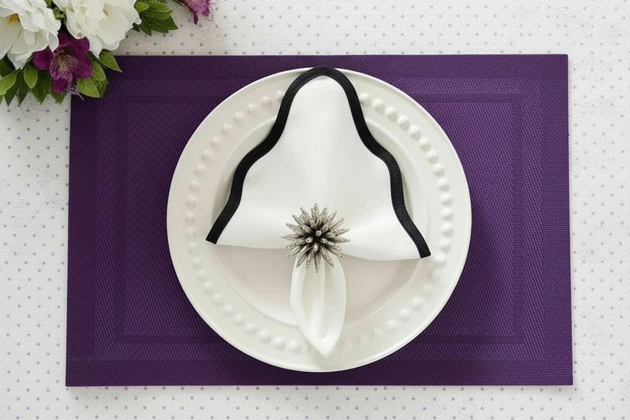 Velvet Feel Rectangle Woven Placemat in Violet Purple, Set of 4