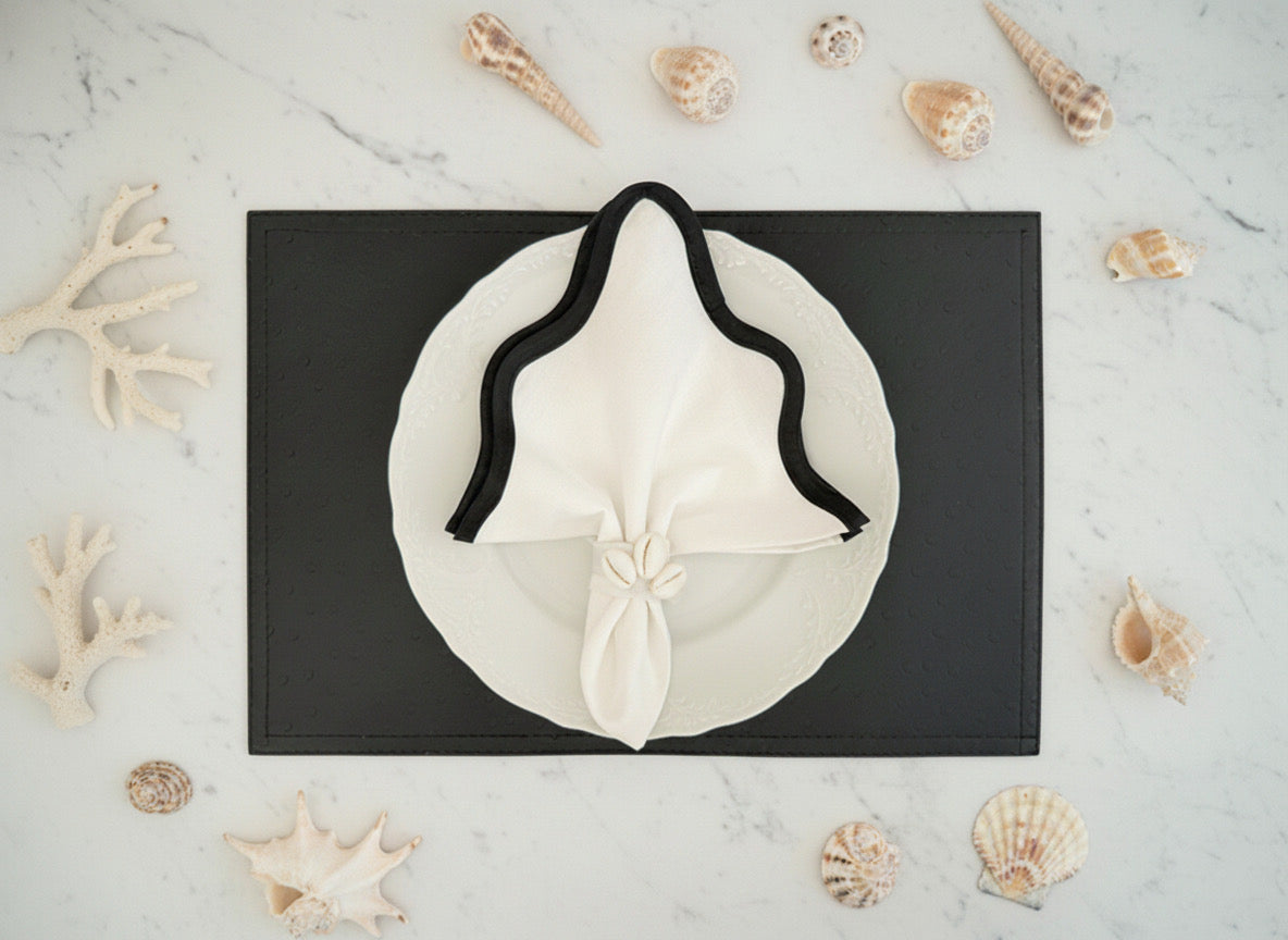 Ostrich Faux Leather Rectangle Placemat in Black, Set of 4