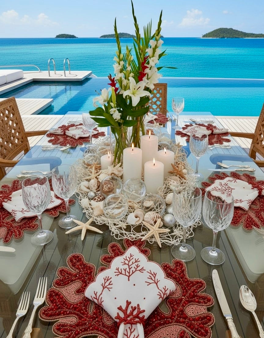 Coral Beaded Placemat, 1 piece