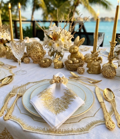 Embroidered Gold Dust placemat in Ivory & Gold, Set of 4