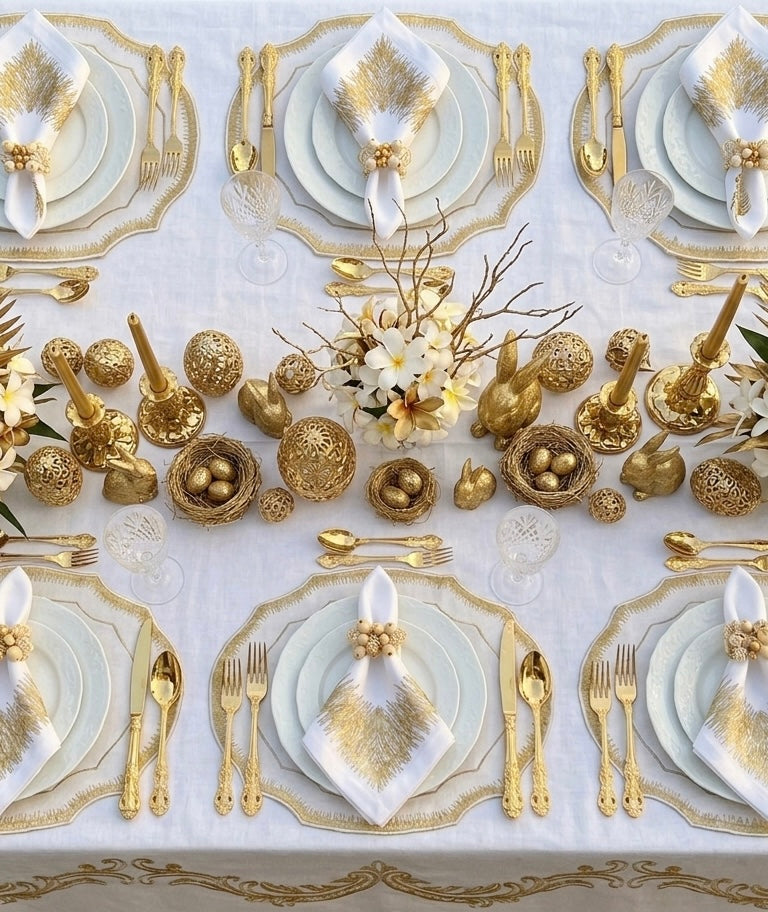 Embroidered Gold Dust placemat in Ivory & Gold, Set of 4