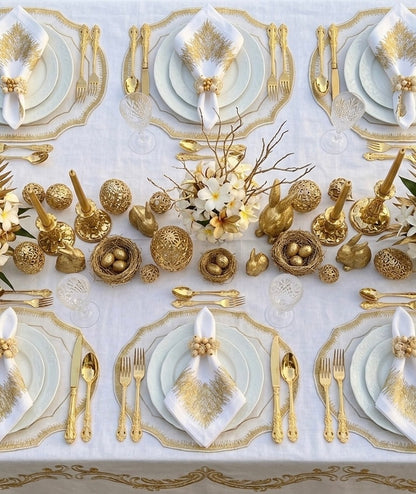 Embroidered Gold Dust placemat in Ivory & Gold, Set of 4