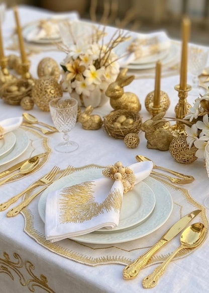 Embroidered Gold Dust placemat in Ivory & Gold, Set of 4