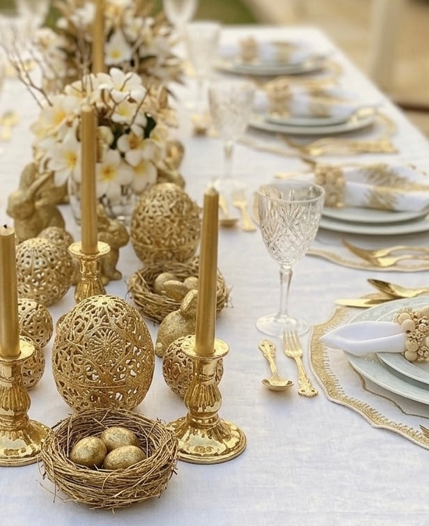 Embroidered Gold Dust placemat in Ivory & Gold, Set of 4