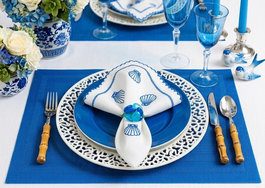 Velvet Feel Rectangle Woven Placemat in Cobalt Blue, Set of 4